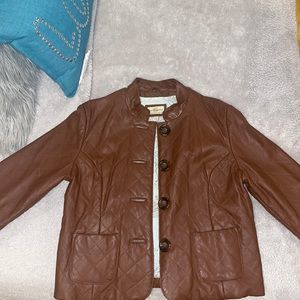 Womens genuine leather brown racer jacket